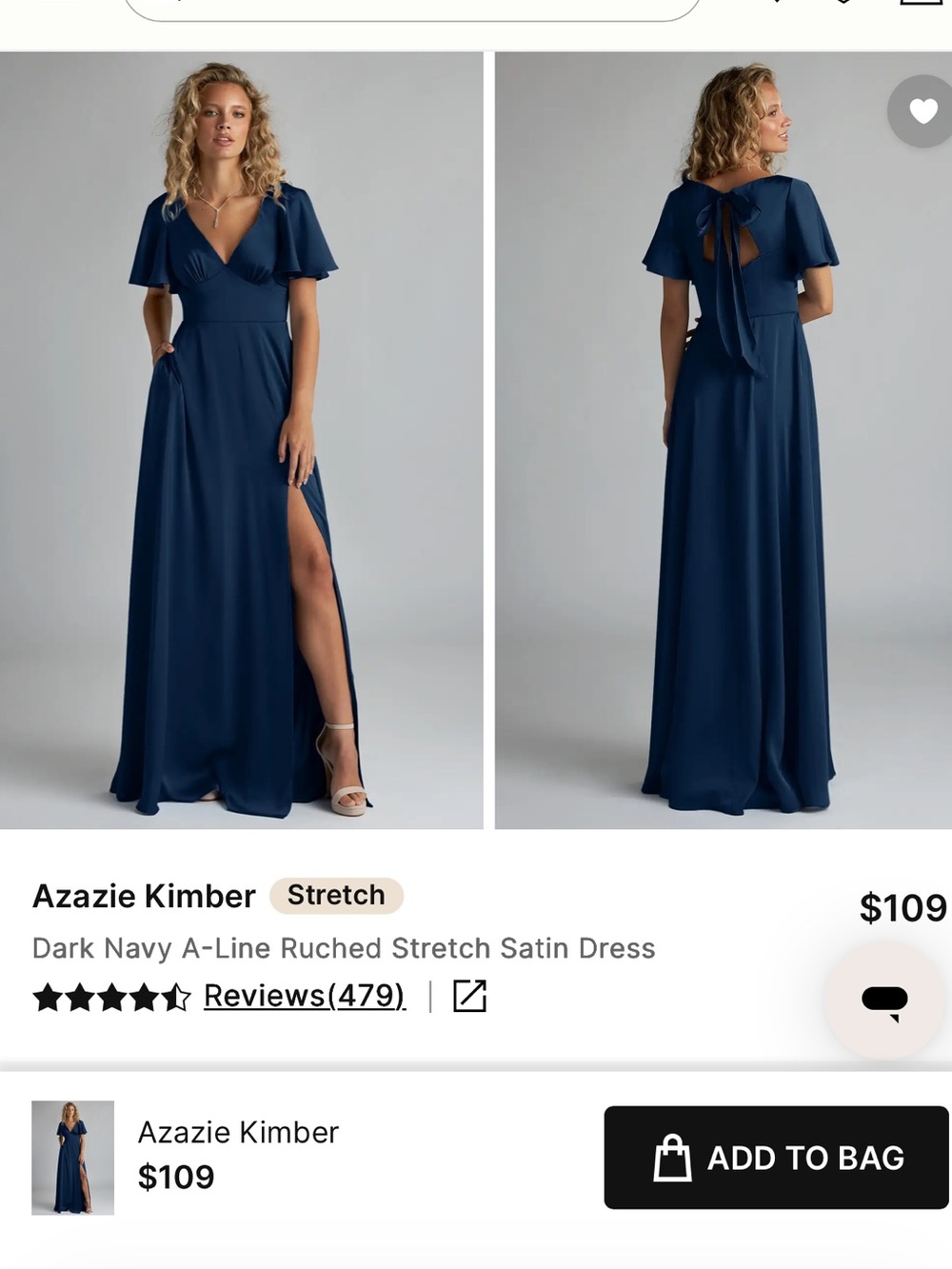 Azazie Dark Navy Maxi Dress with Flutter Sleeves